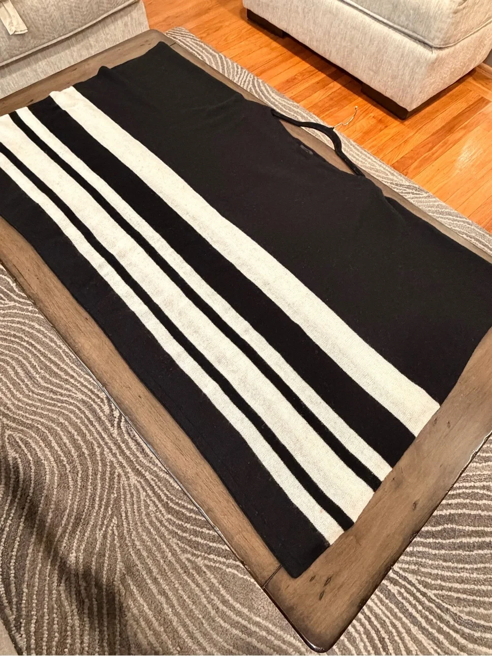 J. Crew Black & White Striped Cashmere & Merino Wool Blend Sweater Poncho #458 - Picture 10 of 13